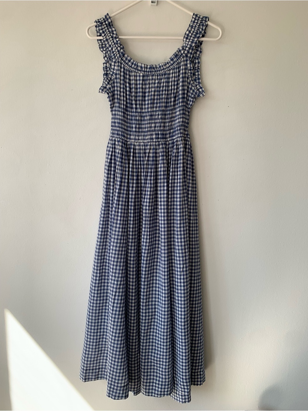 NWT Doen Emmaretta Cotton Voile Smocked A Line Midi Maxi Dress Blue Gingham - Picture 10 of 13